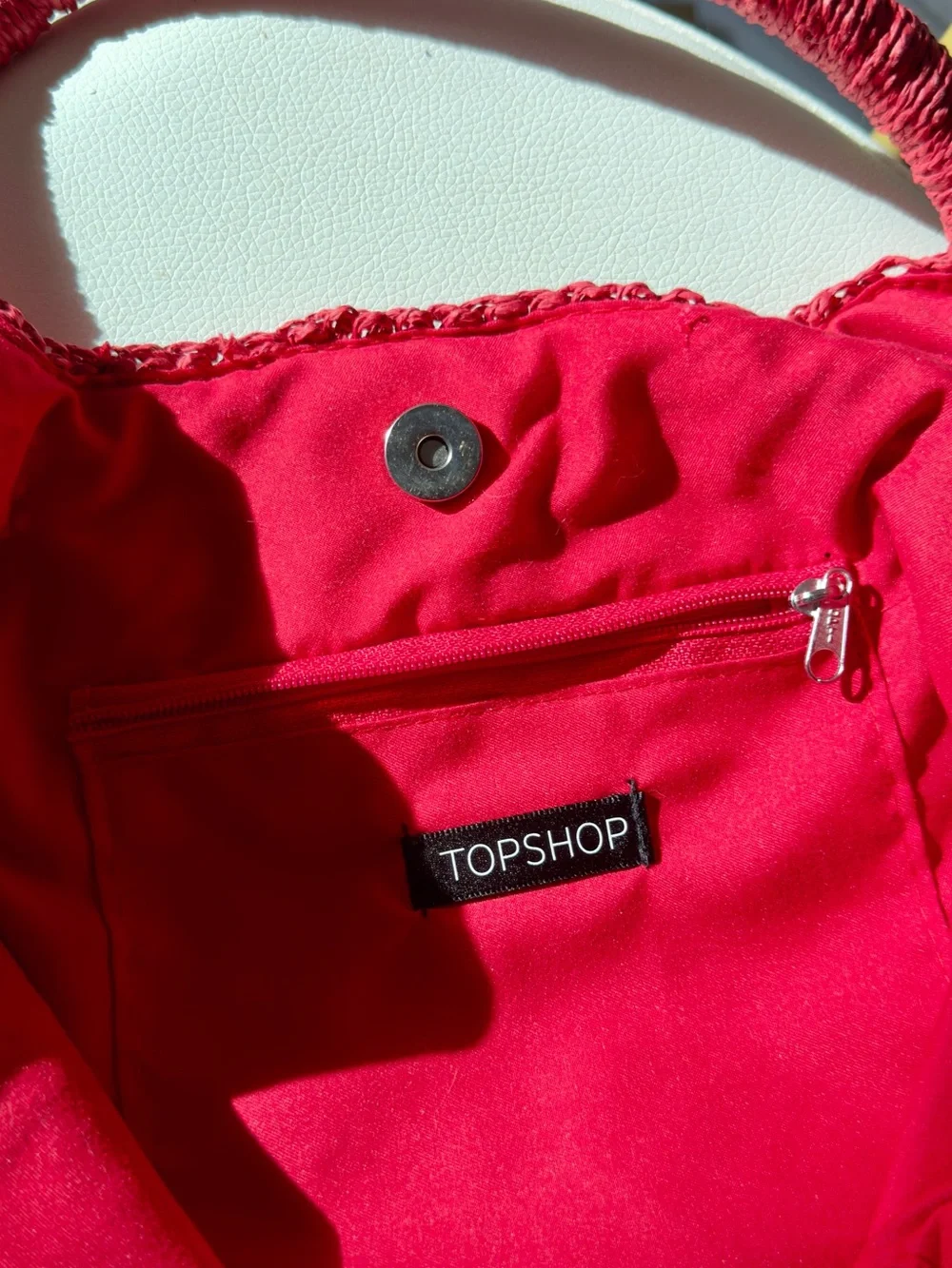 Topshop Straw Crochet Tote Bag with Floral Charm - Red - Picture 2 of 7